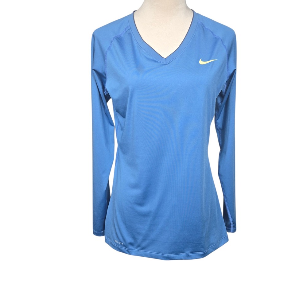 Nike Pro Womens Dri-Fit Long Sleeve V-Neck Training‎ Shirt Blue Large